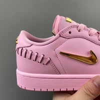 Low Top Sneakers, Pink Gold Colorway, Lace Up Design, Casual Gift for Sneaker Fans