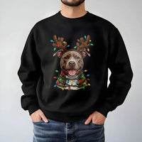 Reindeer Antlers Festive Dog Sweatshirt, Pitbull Christmas Sweatshirt, Adorable Holiday Puppy Sweatshirt, Dog Mom Xmas Crewneck, Dog Dad Present
