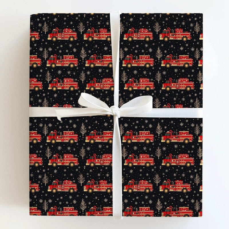 Holiday Firefighter Gift Wrap, Christmas Fire Truck Wrapping Paper, Red Fire Engine Present Paper, Fire Department Holiday Gift Wrap Roll