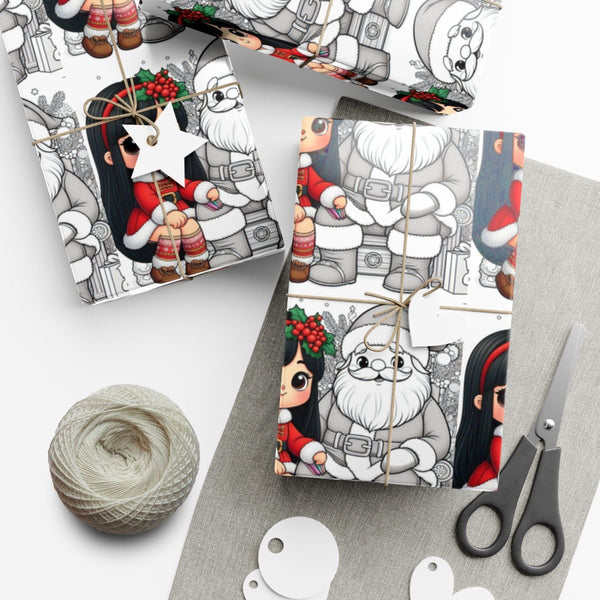 Santa Claus Gift Wrap Roll, Coloring Book Christmas Wrapping Paper, DIY Color in Holiday Present Paper, Kids Xmas Wrapping Pa