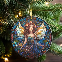 Fantasy Fairy Ceramic Ornament, Stained Glass Fairy Christmas Ornament, Stained Glass Fairy Decor, Magical Tree Ornament, Fairy Art Present