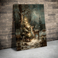 Christmas Woodland Deer Canvas Print, Winter Forest Deer Canvas Wall Art, Rustic Winter Deer Wall Decor, Holiday Forest Wildlife Canvas