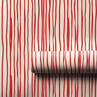 Hand-Drawn Vertical Stripe Gift Wrap, Red and Cream Striped Wrapping Paper, Minimalist Holiday Wrapping Paper, Christmas Gift Wrap Roll