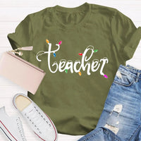 Adorable Holiday Educator Graphic Tee, Christmas Lights Snow Teacher T-Shirt, Festive Winter Teacher Shirt, Merry Christmas Present