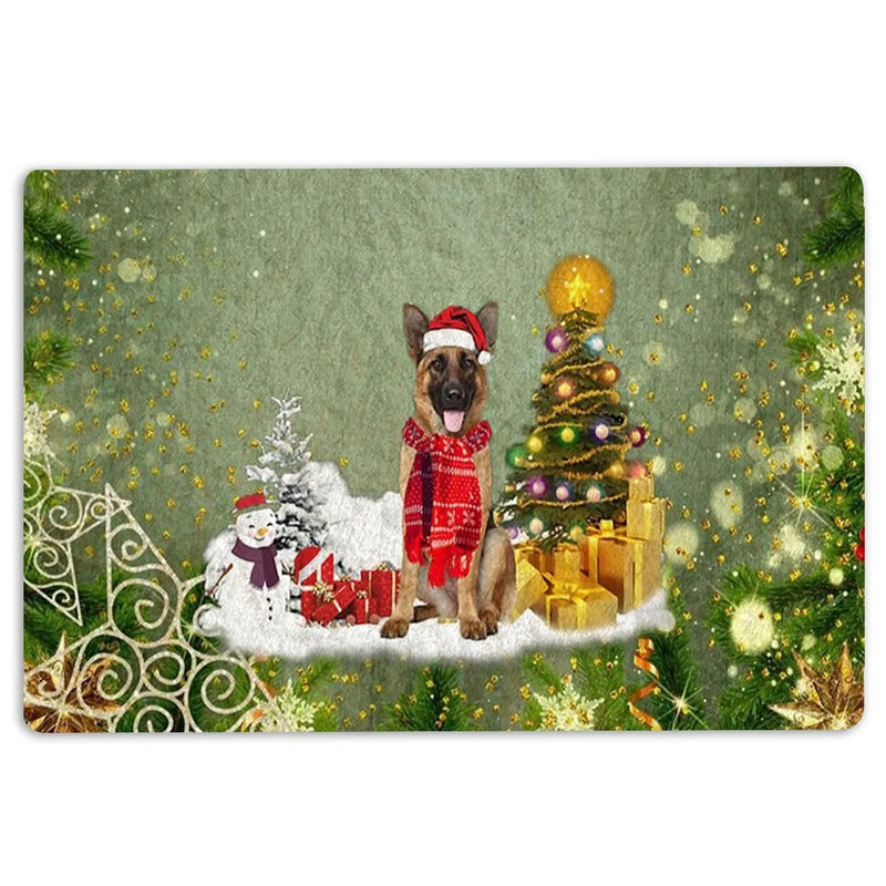 Santa Hat Dog Welcome Mat, German Shepherd Christmas Doormat, Holiday Front Door Mat, GSD Winter Entry Rug, Pet Owner Christmas Present