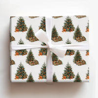 Retro Citrus Holiday Gift Wrap, Vintage Christmas Tree with Oranges Wrapping Paper, Winter Tree Wrapping Paper Roll, Classic Present Wrap