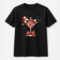 Festive Holiday Cocktail Shirt, Christmas Santa Martini T-Shirt, Adorable Santa Drink Graphic Tee, Christmas Party Drinking Shirt, Present for Her