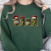 Humorous Holiday Canned Pickles Sweatshirt, Christmas Pickle Jar Sweatshirt, Retro Festive Foodie Crewneck, Comfy Christmas Pickle Sweatshirt