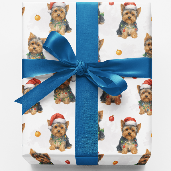 Yorkshire Terrier Holiday Gift Wrap, Yorkie Christmas Wrapping Paper, Santa Hat Yorkie Wrapping Paper, Adorable Dog Lover Chr