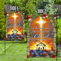 Nativity Scene Yard Flag, Christmas Begins with Christ Garden Flag, Religious Holiday Garden Flag, Double Sided Lawn Decor