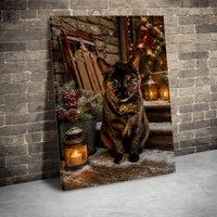 Tortoiseshell Cat Holiday Wall Art, Christmas Cat Canvas Print, Comfy Winter Cat Canvas, Rustic Christmas Porch Wall Decor, Cat Lover Present