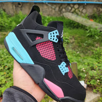 Mid Top Sneakers, Black Pink Blue Colorway, Lace Up Design, Casual Gift for Sneaker Fans