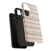 Nordic Reindeer Snowflake Phone Case, Christmas Samsung Phone Case, Dual Layer Holiday Cover, Festive Xmas Galaxy Phone Case Present for Her