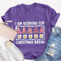Pink Tree Holiday Graphic Tee, Working for Christmas Break T-Shirt, Humorous Teacher Christmas Shirt, Office Worker Holiday Break Tee