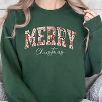 Retro Holiday Pattern Lettering Crewneck, Merry Christmas Sweatshirt, Vintage Festive Xmas Pullover, Comfy Family Matching Holiday Sweater