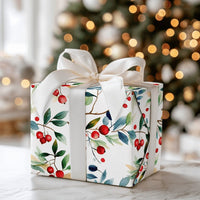 Botanical Holiday Gift Wrap, Watercolor Winter Berries Wrapping Paper, Christmas Wrapping Paper Roll, Festive Nature Present Wrap Paper