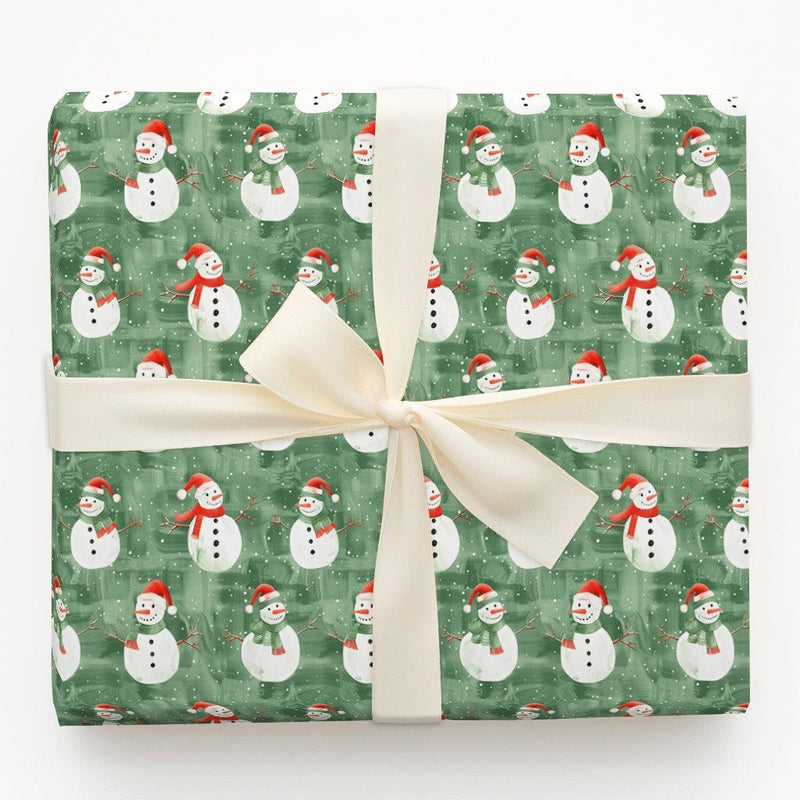 Festive Christmas Gift Wrapping Paper, Watercolor Snowman Wrapping Paper, Winter Holiday Snowmen Wrapping Paper, Xmas Present Wrap Roll