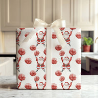 Humorous Santa Claus Gift Wrap, Cheerleader Santa Wrapping Paper, Red Pom Pom Christmas Wrapping Paper, Humorous Holiday Gift Wrapping Paper