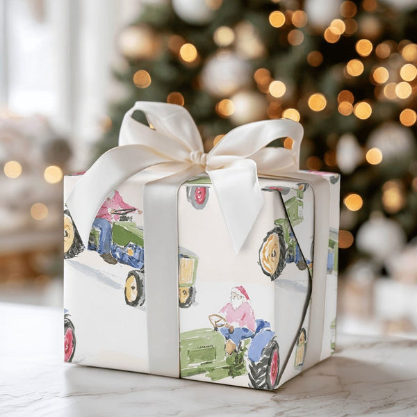 Santa Farm Tractor Gift Wrap, Christmas Tractor Wrapping Paper, Rustic Country Wrapping Paper, Farmhouse Holiday Gift Wrap Ro