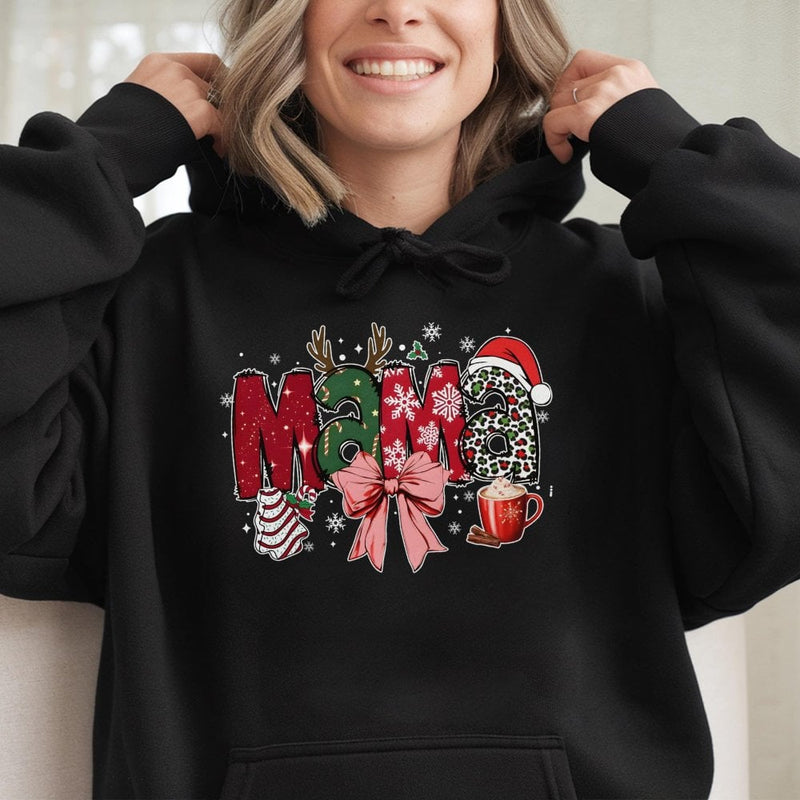 Festive Leopard Print Mama Hoodie, Christmas Mama Hoodie, Comfy Holiday Hoodie, Winter Mom Pullover Sweatshirt, Adorable Xmas Present for Mom