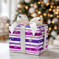 Watercolor Striped Holiday Gift Wrap, Purple and Gold Snowflake Wrapping Paper, Winter Christmas Paper, Lavender Snowflake Gift Wrap