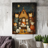 Kitten Christmas Canvas Print, Cat Nativity Canvas Print, Holiday Nativity Pet Canvas Print, Religious Wall Art, Cat Lover Holiday Decor