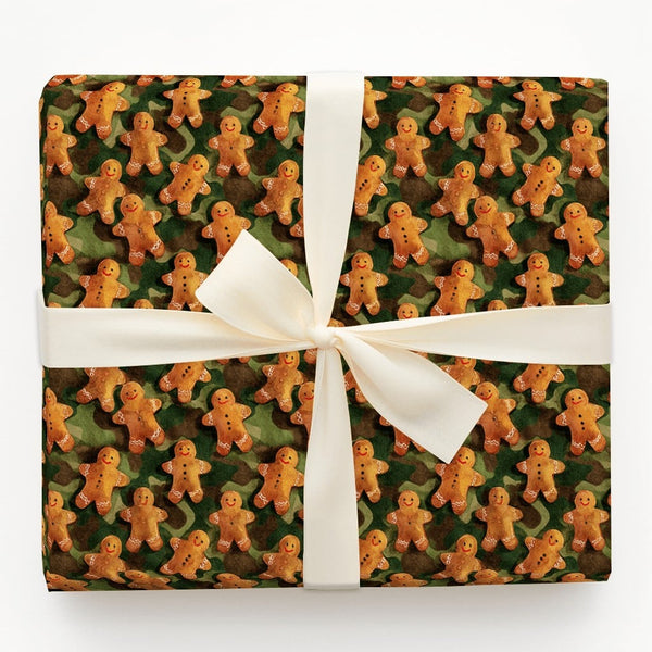 Camouflage Cookie Christmas Gift Wrap, Gingerbread Camo Wrapping Paper, Humorous Holiday Wrapping Paper, Military Pattern Gif