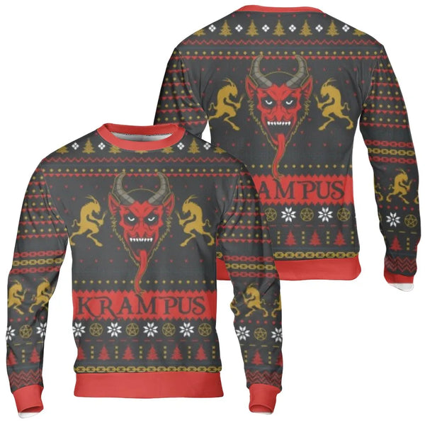 Spooky Demon Goat Holiday Sweatshirt, Krampus Ugly Christmas Sweatshirt, Gothic Folklore Winter Crewneck, Dark Fantasy Pullov