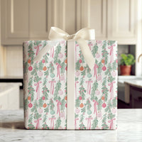 Pink Ribbon Christmas Gift Wrap, Watercolor Garland Wrapping Paper, Elegant Holiday Wrapping Paper, Festive Winter Xmas Gift Wrap Roll