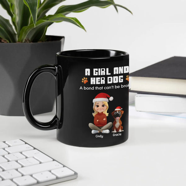 A Girl and Her Dog Holiday Coffee Mug, Dog Lover Christmas Mug, Glossy Winter Xmas Mug, Adorable Festive Dog Mom Drinkware Cu