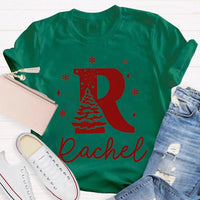 Custom Name Snowflakes Graphic Tee, Personalized Christmas Tree T-Shirt, Family Matching Christmas Shirt, Custom Holiday Tree Present