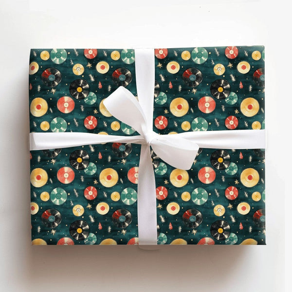 Music Lover Christmas Gift Wrap, Retro Vinyl Record Wrapping Paper, Vintage LP Holiday Wrapping Paper, Mid Century Gift Wrap 