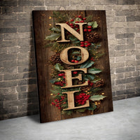 Rustic Pinecone Wreath Canvas Print, Noel Christmas Canvas Wall Art, Holiday Berry Canvas Sign, Festive Winter Wall Decor, Xmas Home Present