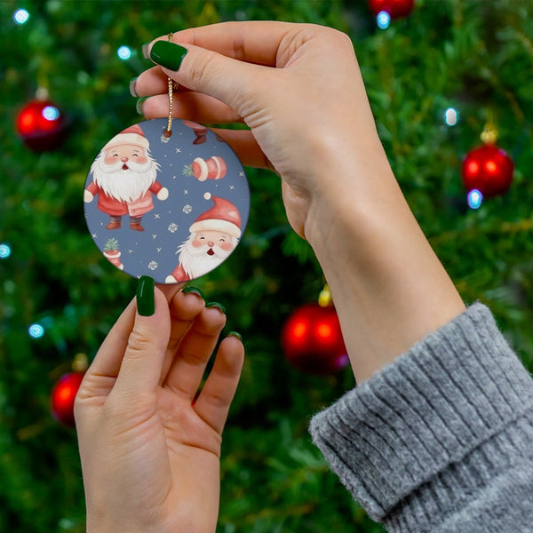 Whimsical Holiday Ceramic Ornament, Santa Claus Christmas Ornament, Personalized Tree Ornament Keepsake, Custom Xmas Present 