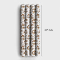 Christmas Deer Gift Wrap, Watercolor Reindeer Wrapping Paper, Festive Jingle Bell Wrapping Paper, Rustic Holiday Gift Wrap Paper Roll