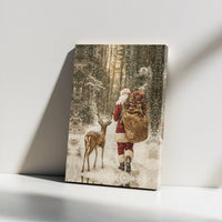 Reindeer Snowy Forest Canvas Print, Santa Claus Canvas Wall Art, Vintage Christmas Wall Art, Holiday Season Canvas, Winter Home Decor