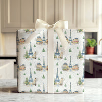 Snowy Eiffel Tower Gift Wrap, Paris Christmas Wrapping Paper, Watercolor France Holiday Wrapping Paper, Winter City Gift Wrap, Travel Paper