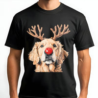 Reindeer Antlers Dog Shirt, Golden Retriever Christmas T-Shirt, Adorable Holiday Pup Graphic Tee, Humorous Animal Lover Xmas T-Shirt, Dog Mom Present