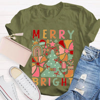 Festive Holiday Graphic Tee, Merry and Bright Christmas Trees T-Shirt, Adorable Winter Tree Shirt, Christmas Season Unisex Apparel Present