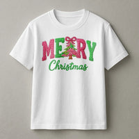 Knitted Look Graphic T-Shirt, Merry Christmas Faux Yarn Shirt, Comfy Knit Typography Holiday Tee, Vintage Faux Knit Xmas Shirt, Holiday Present