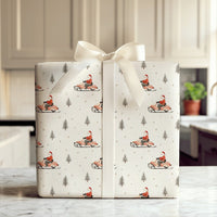 Winter Santa Gift Wrap, Santa Snowmobile Wrapping Paper, Snowmobiling Santa Christmas Wrapping Paper, Rustic Holiday Present Gift Wrap Roll
