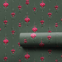 Magenta Bauble Holiday Gift Wrap, Vintage Ornament Christmas Wrapping Paper, Sage Green Xmas Wrapping Paper, Elegant Winter Gift Wrap Roll