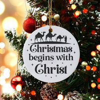 Three Wise Men Nativity Ornament, Christmas Begins with Christ Ornament, Religious Ceramic Tree Ornament, Christian Faith Holiday Present