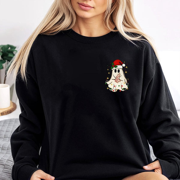 Adorable Holiday Ghost Crewneck, Christmas Ghost Sweatshirt, Festive Xmas Ghost Pocket Sweater, Spooky Christmas Pullover, Ad