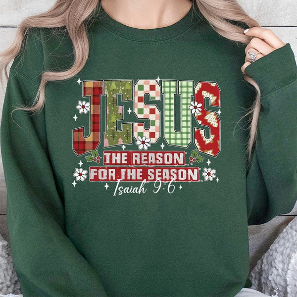 Christian Plaid Christmas Sweatshirt, Jesus the Reason for the Season Sweatshirt, Faith Holiday Crewneck, Religious Xmas Swea