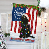 Double-Sided Holiday Yard Flag, Black Cat Christmas Garden Flag Bombay Cat Santa Hat American Flag, Cat Lover Xmas Decor Present