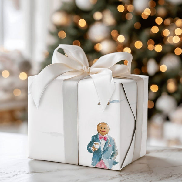 Coffee Gingerbread Gift Wrap, Dapper Gingerbread Man Wrapping Paper, Preppy Christmas Wrapping Paper, Whimsical Holiday Wrapp