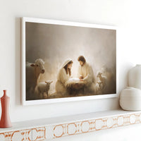 Holy Birth of Jesus Canvas Art, Nativity Scene Canvas Print, Christian Home Decor Canvas, Christmas Nativity Wall Art, Religious Wall Art