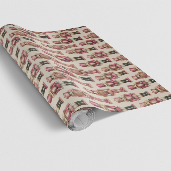 Pastel Christmas Wrapping Paper, Pink Nutcracker Gift Wrap Paper, Holiday Present Paper Roll, Festive Xmas Present Wrap