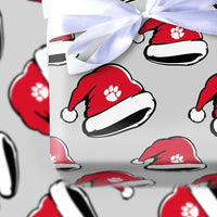 Dog Cat Christmas Gift Wrap, Paw Print Santa Hat Wrapping Paper, Holiday Pet Lover Wrapping Paper, Festive Animal Holiday Gift Wrap Roll